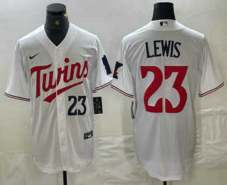 Men's Minnesota Twins #23 Royce Lewis Number White Stitched MLB Cool Base Nike Jersey 02