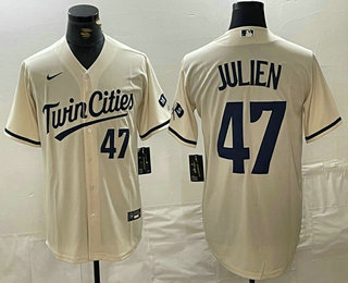 Men's Minnesota Twins #47 Edouard Julien Number Cream Cool Base Stitched Baseball Jersey