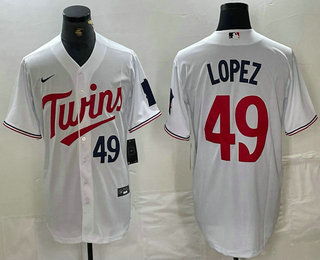 Men's Minnesota Twins #49 Pablo Lopez Number White Stitched MLB Cool Base Nike Jersey