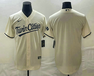 Men's Minnesota Twins Blank Cream Cool Base Stitched Baseball Jersey
