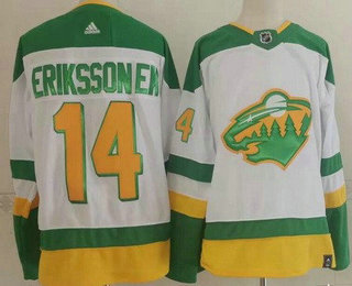Men's Minnesota Wild #14 Joel Eriksson Ek White 2021 Reverse Retro Stitched NHL Jersey
