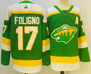 Men's Minnesota Wild #17 Marcus Foligno Green 2022 Reverse Retro Authentic Jersey