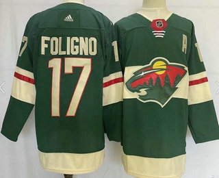 Men's Minnesota Wild #17 Marcus Foligno Green Stitched Jersey