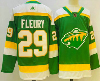 Men's Minnesota Wild #29 Marc Andre Fleury Green 2022 Reverse Retro Authentic Jersey