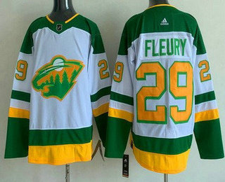 Men's Minnesota Wild #29 Marc Andre Fleury White 2021 Reverse Retro Authentic Jersey