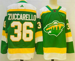Men's Minnesota Wild #36 Mats Zuccarello Green 2022 Reverse Retro Authentic Jersey