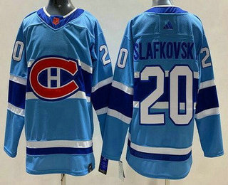 Men's Montreal Canadiens #20 Juraj Slafkovsky Light Blue 2022 Reverse Retro Authentic Jersey