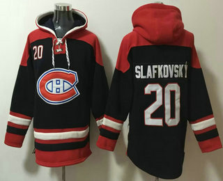 Men's Montreal Canadiens #20 Juraj Slafkovsky Navy Blue Ageless Must Have Lace Up Pullover Hoodie
