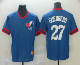 Men's Montreal Expos #27 Vladimir Guerrero Blue Nike Cooperstown Collection Legend V Neck Jersey