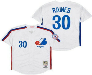 Men's Montreal Expos #30 Tim Raines White 1982 Throwback Jersey