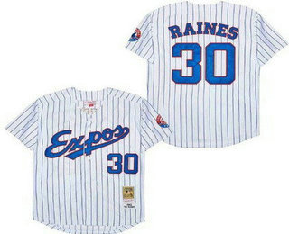 Men's Montreal Expos #30 Tim Raines White Stripes 1982 Throwback Jersey