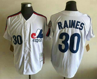 Men's Montreal Expos #30 Tim Raines White Throwback Jersey