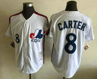 Men's Montreal Expos #8 Gray Carter White Throwback Jersey
