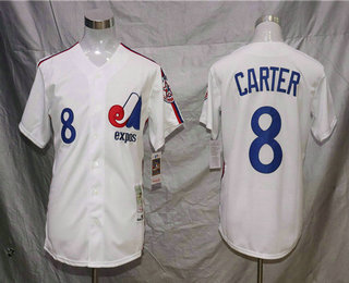 Men's Montreal Expos #8 Gray Carter White Throwback Jersey
