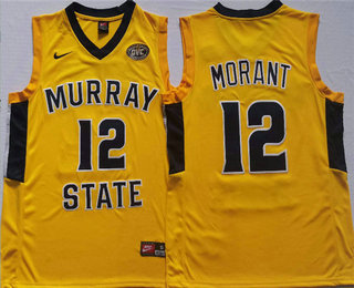 Men's Murray State Racers #12 Ja Morant Yellow Stitched Jersey
