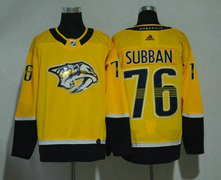 Men's Nashville Predators #76 P. K. Subban Yellow With Handwork Sequin Fashion Team Logo Home 2017-2018 Hockey Adidas Stitched NHL Jersey