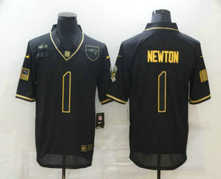 Men's New England Patriots #1 Cam Newton Black Gold 2020 Salute To Service Stitched NFL Nike Limited Jersey