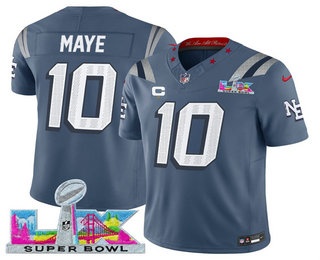 Men's New England Patriots #10 Drake Maye Limited Gray Rivalries Super Bowl LX C Patch FUSE Vapor Jersey
