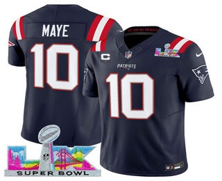 Men's New England Patriots #10 Drake Maye Limited Navy Super Bowl LX C Patch FUSE Vapor Jersey