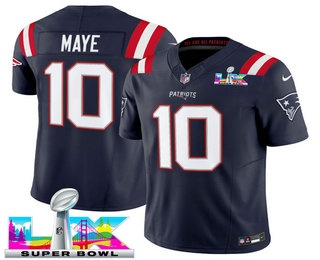 Men's New England Patriots #10 Drake Maye Limited Navy Super Bowl LX FUSE Vapor Jersey