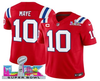 Men's New England Patriots #10 Drake Maye Limited Red Super Bowl LX C Patch FUSE Vapor Jersey