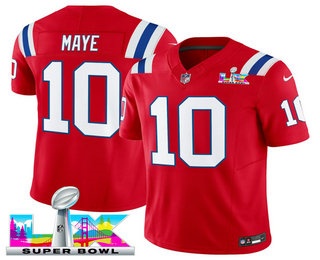 Men's New England Patriots #10 Drake Maye Limited Red Super Bowl LX FUSE Vapor Jersey