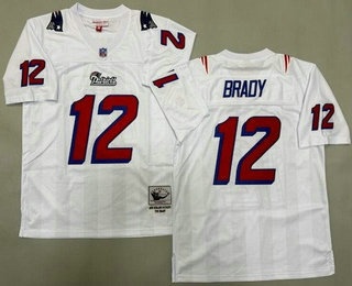 Men's New England Patriots #12 Tom Brady White Red Throwback Jersey