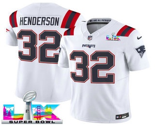 Men's New England Patriots #32 TreVeyon Henderson Limited White Super Bowl LX FUSE Vapor Jersey
