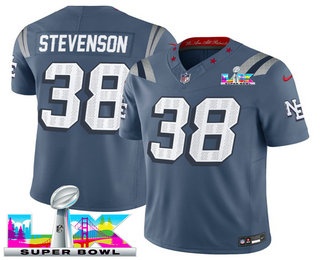Men's New England Patriots #38 Rhamondre Stevenson Limited Gray Rivalries Super Bowl LX FUSE Vapor Jersey