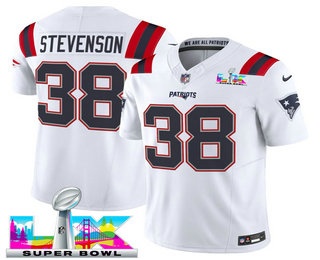 Men's New England Patriots #38 Rhamondre Stevenson Limited White Super Bowl LX FUSE Vapor Jersey
