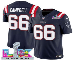 Men's New England Patriots #66 Will Campbell Limited Navy Super Bowl LX FUSE Vapor Jersey