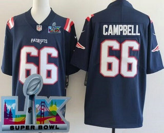 Men's New England Patriots #66 Will Campbell Limited Navy Super Bowl LX Vapor Jersey