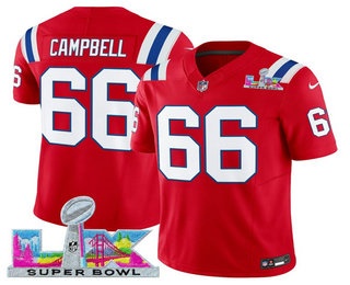Men's New England Patriots #66 Will Campbell Limited Red Super Bowl LX FUSE Vapor Jersey