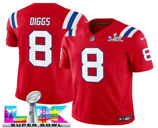 Men's New England Patriots #8 Stefon Diggs Limited Red Super Bowl LX FUSE Vapor Jersey