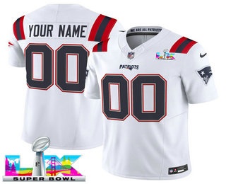 Men's New England Patriots Active Player Custom Limited White Super Bowl LX FUSE Vapor Jersey