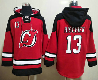 Men's New Jersey Devils #13 Nico Hischier Red Stitched Hoodie