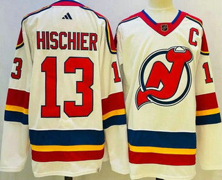 Men's New Jersey Devils #13 Nico Hischier White 2022 Reverse Retro Authentic Jersey