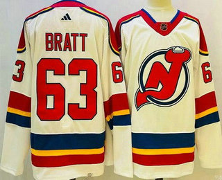 Men's New Jersey Devils #63 Jesper Bratt White 2022 Reverse Retro Authentic Jersey