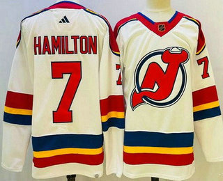 Men's New Jersey Devils #7 Dougie Hamilton White 2022 Reverse Retro Authentic Jersey