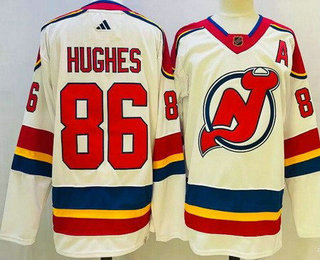 Men's New Jersey Devils #86 Jack Hughes White 2022 Reverse Retro Authentic Jersey