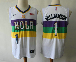 Men's New Orleans Pelicans #1 Winning Williamson White Nike 2019 New Season Swingman City Edition Jersey With The Sponsor Logo