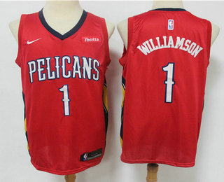 Men's New Orleans Pelicans #1 Zion Williamson Red 2020 Nike Swingman Stitched NBA Jersey With The NEW Sponsor Logo
