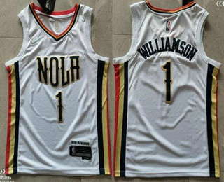Men's New Orleans Pelicans #1 Zion Williamson White City Diamond 75th Icon Swingman Jersey