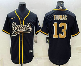 Men's New Orleans Saints #13 Michael Thomas Black With Patch Cool Base Stitched Baseball Jersey