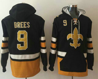 Men's New Orleans Saints #9 Drew Brees NEW Black Pocket Stitched NFL Pullover Hoodie
