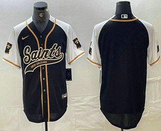 Men's New Orleans Saints Blank Black White 1987 Legacy Cool Base Stitched Baseball Jersey