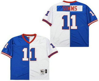 Men's New York Giants #11 Phil Simms Blue White Split Throwback Jersey