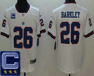 Men's New York Giants #26 Saquon Barkley limited White Rush 2022 Captain Patch Vapor Jersey