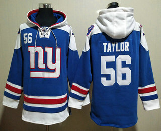 Men's New York Giants #56 Lawrence Taylor Blue Ageless Must Have Lace Up Pullover Hoodie