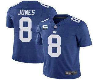 Men's New York Giants #8 Daniel Jones Royal With 3 star C Patch Vapor Untouchable Limited Stitched Jersey
